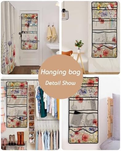 Vintage Floral Leaf Shower Curtain and Mesh Organizer Set