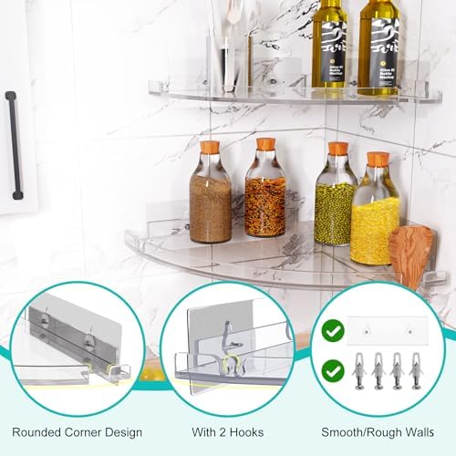 2-Pack Acrylic Corner Shower Caddy Set Clear RustProof No Drilling Wall Mount Organizer