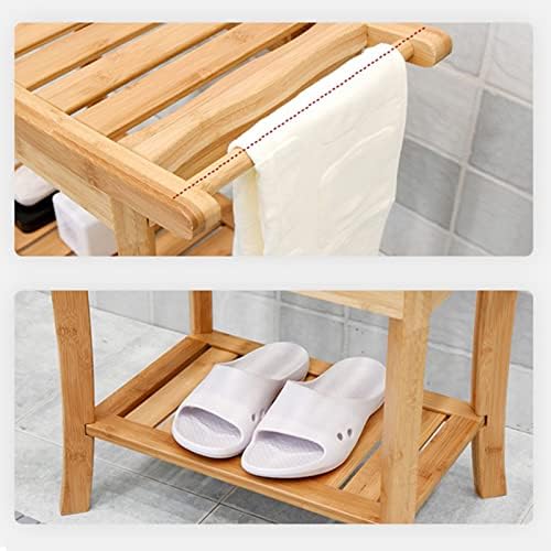 Bamboo Shower Stool with Storage Shelf and Non-Slip Design