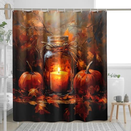 DESIHOM Fall Mason Jar Candle Shower Curtain Set