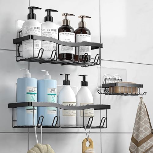 3 Pack Black Shower Caddy with Adhesive Organizer