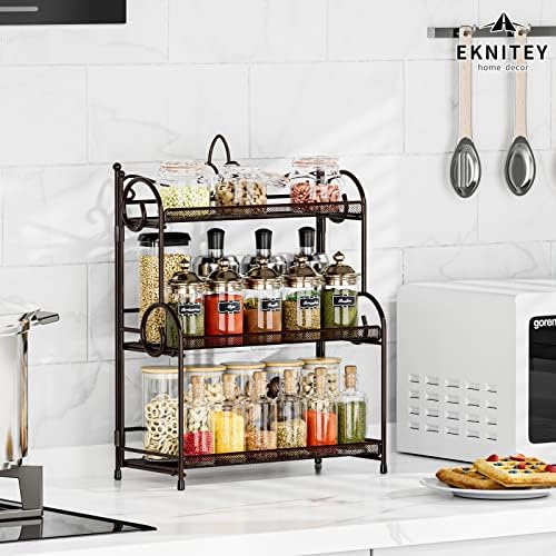 EKNITEY 3 Tier Bathroom Organizer Shelf - No Assembly Brown