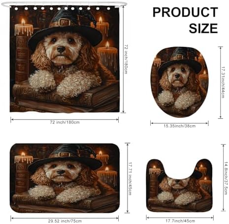 4PCS Halloween Witch Dog Bathroom Set with Non-Slip Rug