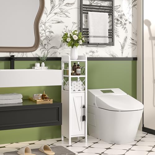 VECELO Slim Toilet Paper Holder with Door and Shelves
