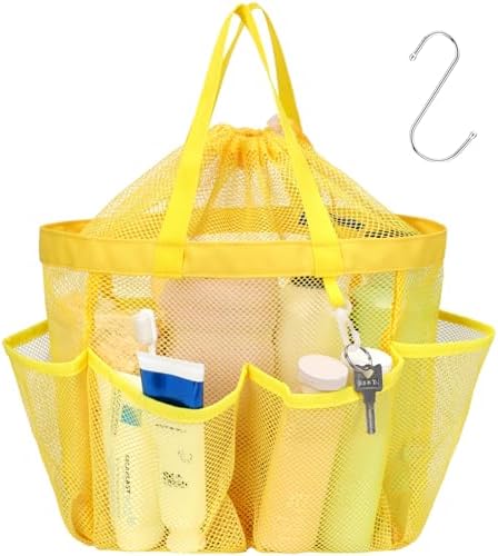 F-color Mesh Shower Caddy with Drawstring and 7 Pockets