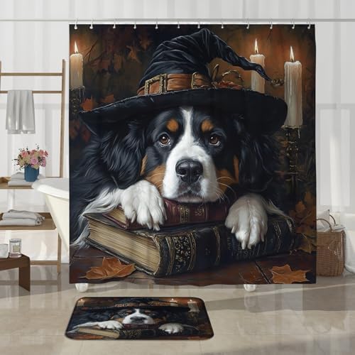 4PCS Halloween Witch Bathroom Set with Non-Slip Rug and U Shape Toilet Lid Cover