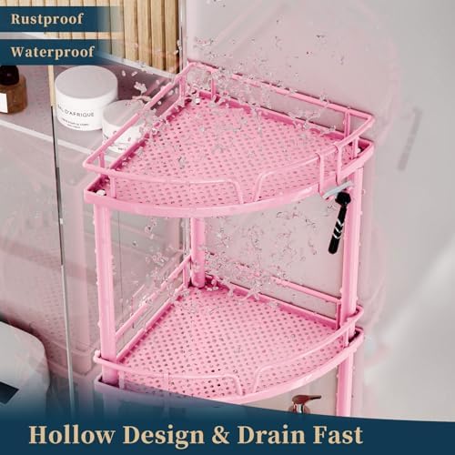 Consumest Corner Shower Caddy - 3 Tier Organizer with Soap Holder and 4 Hooks