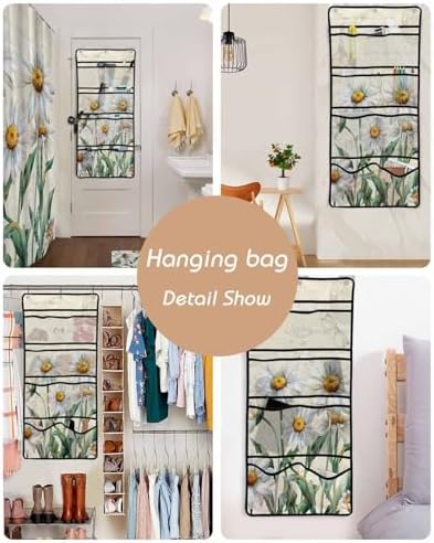 ZFUNCING Flower Pattern Shower Curtain with Organizer Set