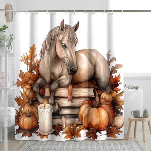 DESIHOM Fall Horses Shower Curtain Set 72 Inch 1