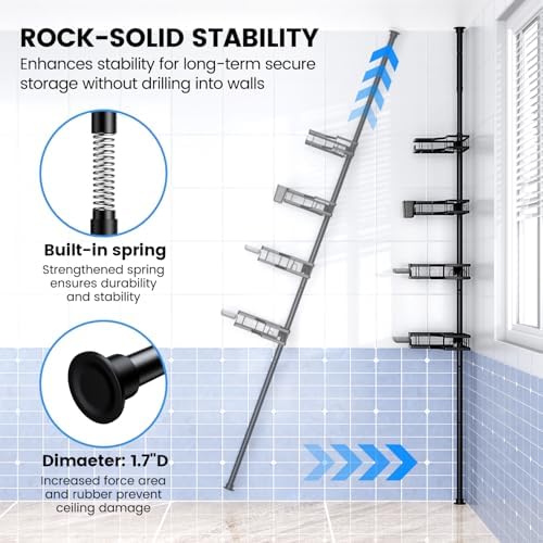 Corner Shower Caddy Tension Pole 4 Tier Adjustable Rustproof Organizer
