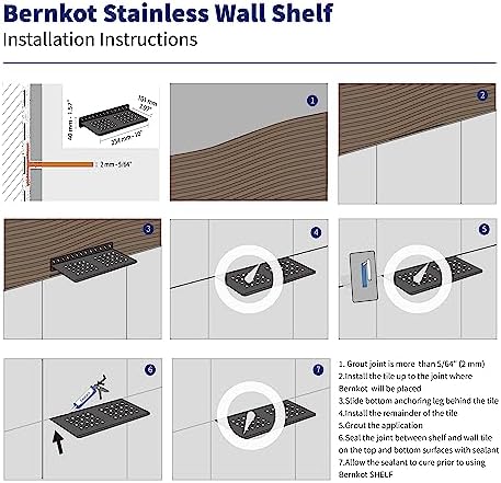 Bernkot Floating Shower Shelf 10 Inch Matte Black 304 Stainless Steel Recessed Wall Shelf for Lavatory Bath Accessories