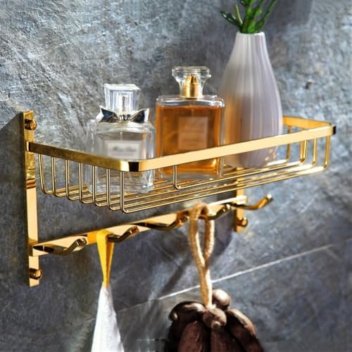 Gold Brass Shower Caddy with 5 Hooks