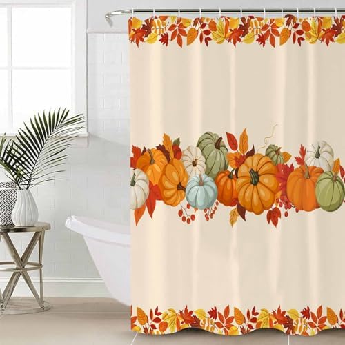 Thanksgiving Pumpkin 4 Pc Shower Curtain Set with Non-Slip Rugs