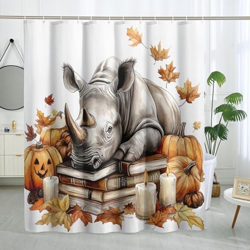Desihom Fall Rhinos Pumpkins Shower Curtain Set 62W x 72L