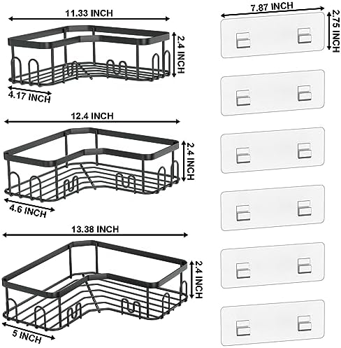 Menbyci 3 Pack Corner Shower Caddy with 18 Hooks and Adhesive