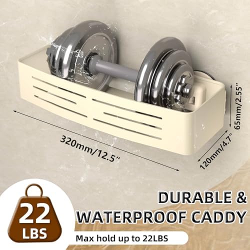 Onemake Aluminum Shower Caddy with 6 Hooks and Towel Bar