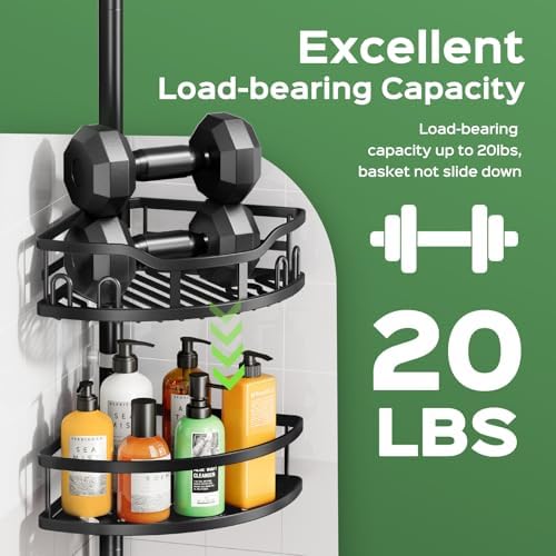 HAMITOR Shower Caddy Tension Pole - 4-Tier Black