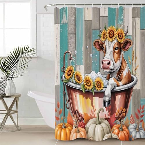 Thanksgiving Bath Cow 4 Pc Shower Curtain Set