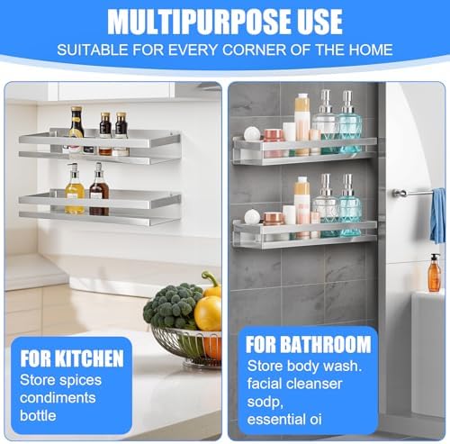 2 Piece Silver Stainless Steel Floating Shower Caddy Shelf Organizer