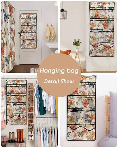 Colorful Floral Leaf Shower Curtain Set with 10 Pockets