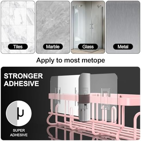 2025 New Adhesive Shower Caddy 16 Hooks Pink 2 Pack