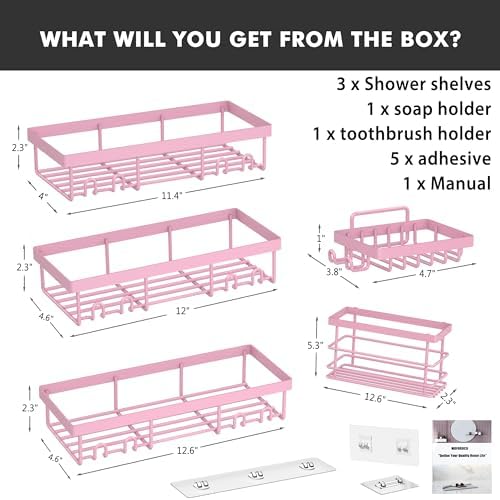 Moforoco 5 Pack Adhesive Shower Caddy Organizer Set