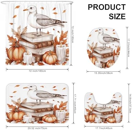 DESIHOM 4PCS Fall Seagull Bird Shower Curtain Set with Non-Slip Rug and Toilet Lid Cover Mat