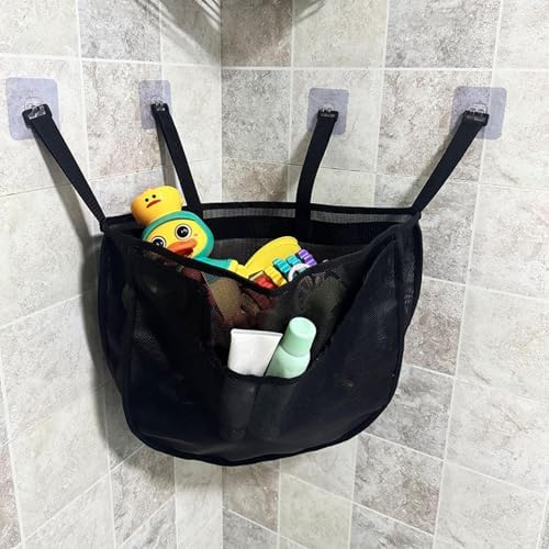 Bath Toy Organizer with Adhesive Hooks and Side Pockets