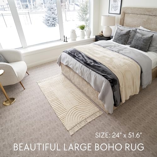 KIBAGA Boho Bathroom Rug - Soft Non-Slip Washable Cotton Mat