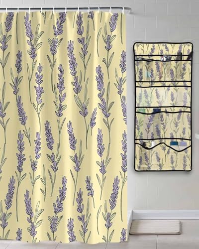 ZFUNCING Floral Shower Curtain Set with Organizer and Hooks