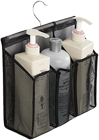 ALYER Black Hanging Mesh Shower Caddy with Hooks