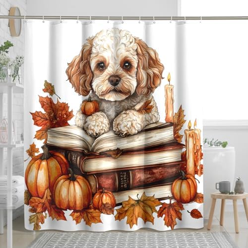 DESIHOM Fall Cavachon Dog Shower Curtain Set 62 Inch