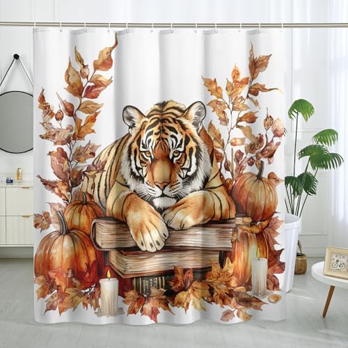 DESIHOM Fall Tigers Pumpkins Shower Curtain Set 78 Inch