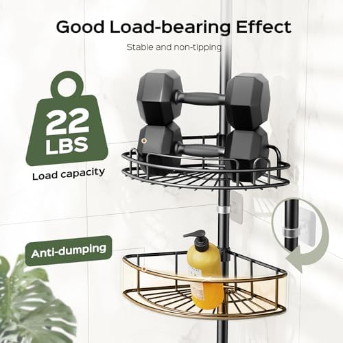 HAMITOR Corner Shower Caddy Tension Pole 4-Tier Adjustable Organizer