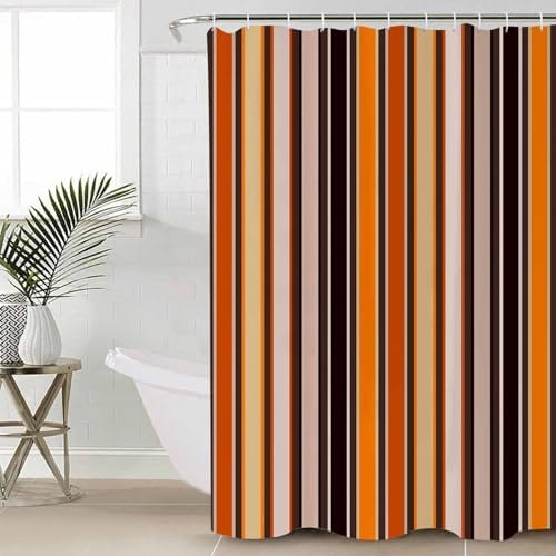 Vintage Striped 4 Piece Shower Curtain Set with Non-Slip Rugs
