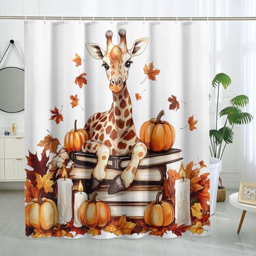 DESIHOM Fall Giraffe Pumpkins Shower Curtain Set