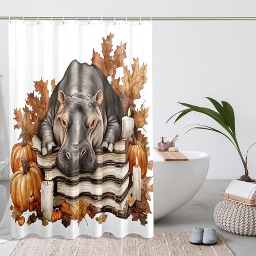 DESIHOM 72 Inch Fall Hippos Pumpkins Shower Curtain Set