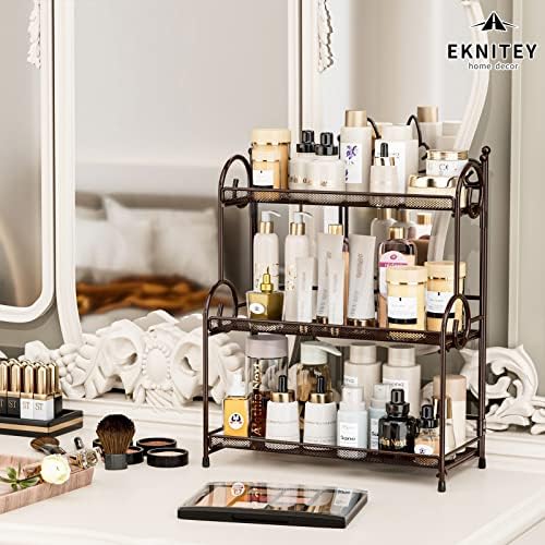 EKNITEY 3 Tier Bathroom Organizer Shelf - No Assembly Brown