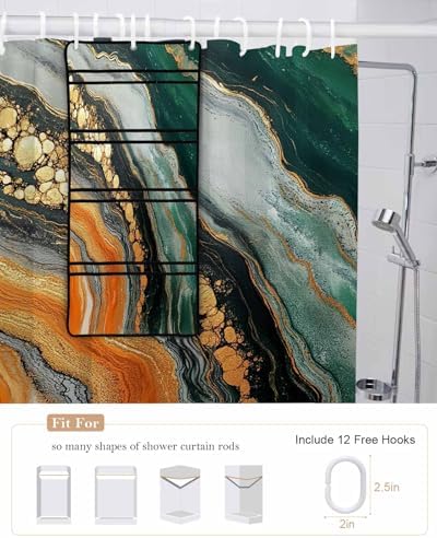 Modern Abstract Marble Shower Curtain with Organizer Set