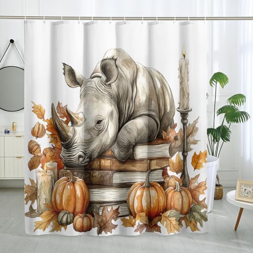 DESIHOM Fall Rhinos Pumpkins Shower Curtain Set