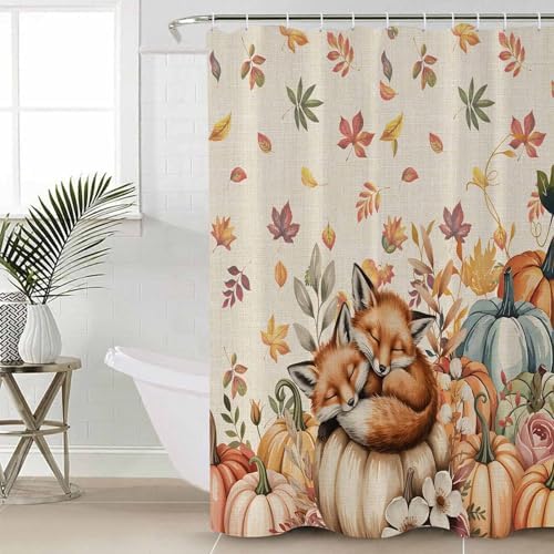 Thanksgiving Watercolor Pumpkin Shower Curtain Set 4PCS Waterproof