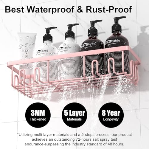 2025 New Adhesive Shower Caddy 16 Hooks Pink 2 Pack