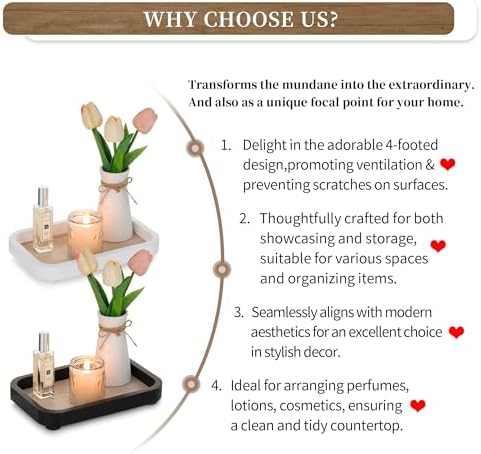 Hanobe Bathroom Vanity Perfume Tray - Black Rectangular Wood Stand Riser for Home Decor