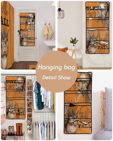 Autumn Squirrel Shower Curtain Set with 10 Pockets and Hooks