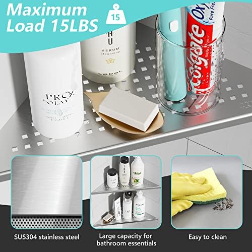 2 Pack Recessed Corner Shower Shelf Brushed Nickel SUS304 Stainless Steel No Drilling