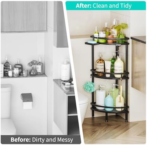 HapiRm Corner Shower Caddy with 3 Tiers and 4 Hooks