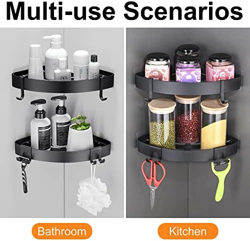 DUFU Adhesive Shower Caddy with 4 Hooks 2 Pack Black