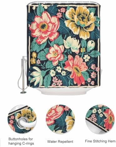 ZFUNCING Garden Watercolor Floral Shower Curtain with Hooks Organizer Set