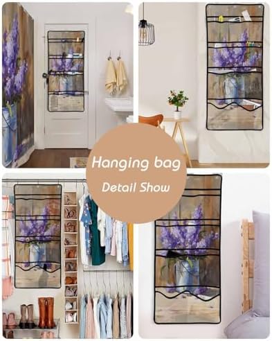 ZFUNCING Purple Lavender Waterproof Shower Curtain Set with Organizer