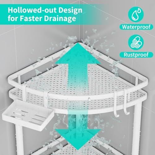 HapiRm 3 Tier Corner Shower Organizer with 4 Hooks and Soap Holder
